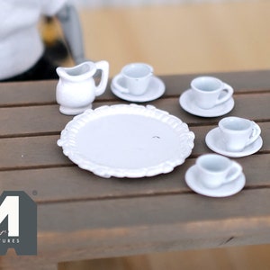 Dollhouse Tea Set , Miniature Teacup Set with Cups Plates Milk Jug and Serving Plate 10 Piece Set - E037