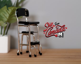 1:12 Dollhouse Miniature Furniture / Dollhouse Miniature Step Stool High Chair 1950s Style Black - D020