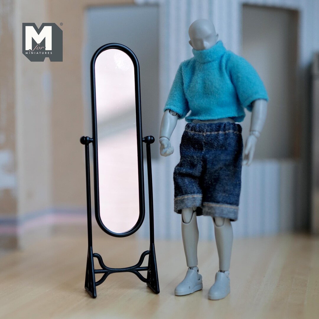 Mini Model Mirror Miniature Full Length Mirror 1:12 Scale Dollhouse Cheval Mirror Standup ...
