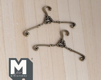 Miniature Hangers Set 1:12 Scale Dollhouse Supplies Clothes Hanger 1-9/16 inch wide (metal) (bronze) - G059