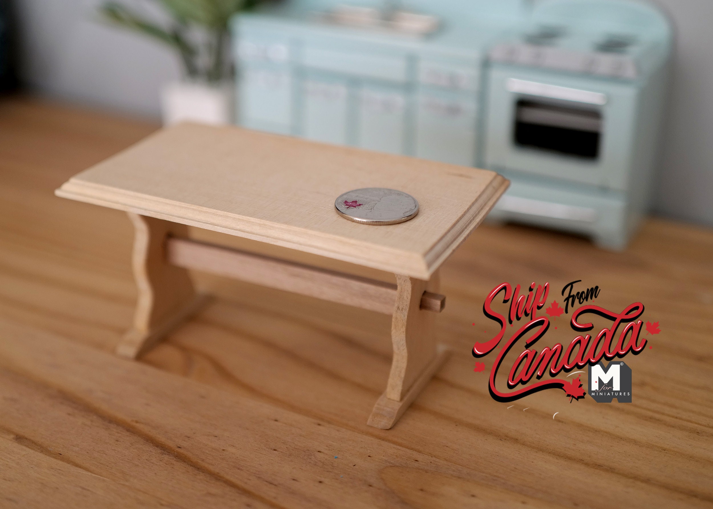 Mini Tablwe Miniature trestle table and bench seats 112th scale wooden dollshouse ...