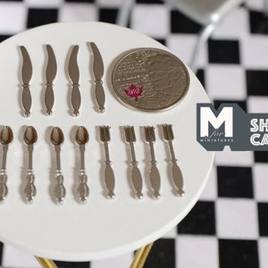 Dollhouse Metal Flatware 1:12 Scale Miniature Tableware Cutlery Set of 12 - F074