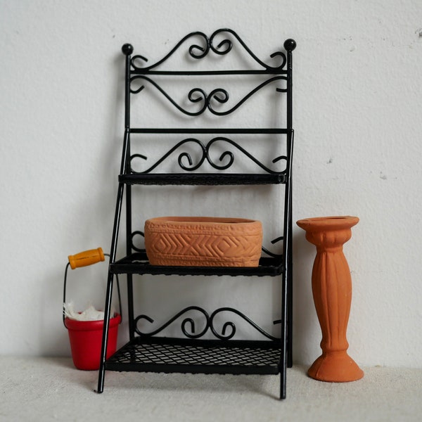 Dollhouse miniature black gardening tool rack, Kitchen Storage rack, Miniature Baker's Rack (accessories not included) G012