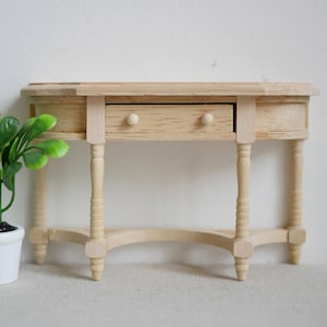 Dollhouse miniature 1:12 scale unfinished half-moon foyer table with drawer, entryway table, front door entry table - I037