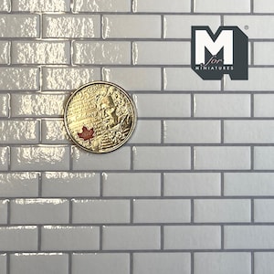 1:12 Scale Miniature White Subway Tile Embossed Wallpaper with Gray Grout, 11/16 inch Tiles, 16-1/8 x 10-1/2 inch, DIY Dollhouse Supply