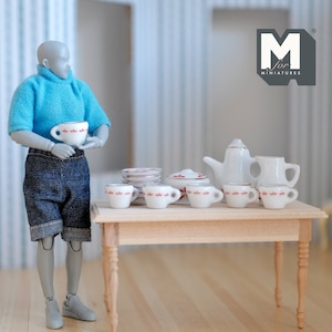 Dollhouse Supplies miniature porcelain ceramic teapot and cups 15 piece set leaves - A054