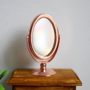 Dollhouse Supplies Vanity Oval Mirror Miniature 1:12 Scale Bedroom Turnable Dresser Mirror 1-13/16 inch tall (champagne) - F038