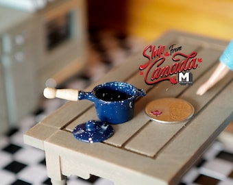Dollhouse Supplies Metal Cooking Pot dolls house 1 12 miniature Metal Cooking Pot (Blue) - A038