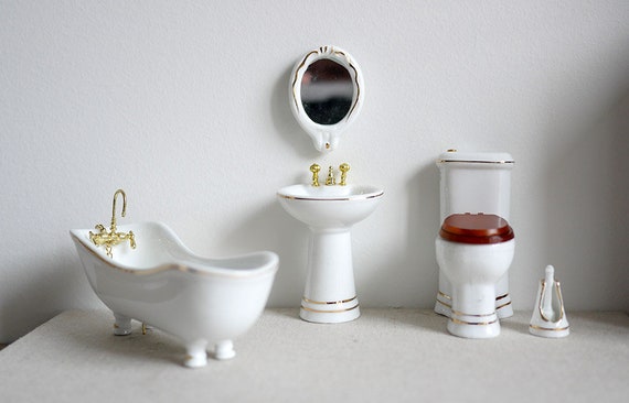 Dollhouse Bathroom Set Dolls House 5 Piece Bath Tub Faucet Etsy