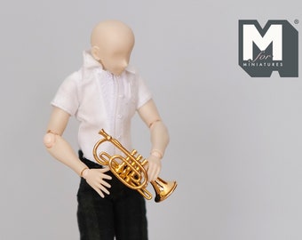1:12 ドールハウス用ミニチュア真鍮製ポケットトランペット／真鍮製