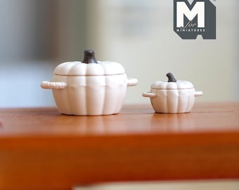 Miniature Pumpkin Cookware Set 1:12 Scale Dollhouse Halloween Themed Cooking Pots Pumpkin Cookpots 11/16 inch tall  (beige) - A022