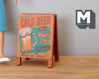 Miniature Pub Beer Folding Floor Sign 1:12 Scale Bar Floor Sign 2-1/16 inch tall (wood) - B016