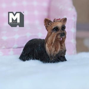 Miniature Standing Yorkshire Terrier 1:12 Scale Yorkie Dog 1-9/16 inch long (cast resin) (black and tan) -