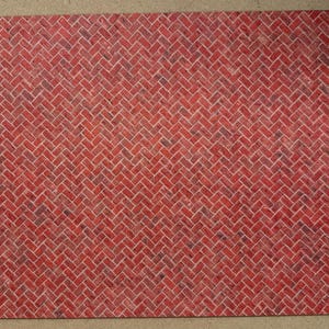 Embossed Dollhouse Red Brick Herringbone 1:12 Scale Miniature Flooring and Path Weathered Brickwork 16" x 11-5/8" - Y5