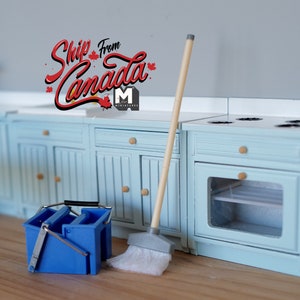 Dollhouse 1:10 Kitchen Cleaning set Mop and Metal Bucket