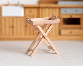 Dollhouse Supplies Miniature 1:12 Scale unpainted, unfinished Serving Table Tray Stand, Serving Stand - J010