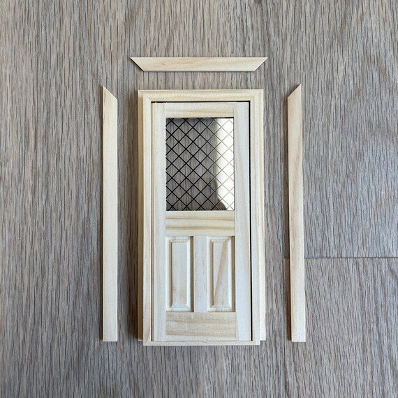 Set Porta E Finestre In Miniatura Scala 1:12 Per Casa Delle Bambole - Legno Naturale (6033+ 2 Finestre)