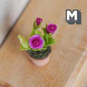 Dollhouse Supplies potted flower, dolls house Rose, decoration living room 1 12th scale miniature (purple) - F083