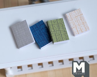 Miniature Books with Empty Pages , 1:12 Scale Dollhouse Decor Diary Journal Notepad Set of 4 (a) - C035