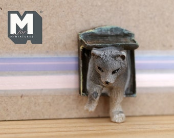 1:12 Dollhouse Miniature Smokey In A Cat Flap - C052