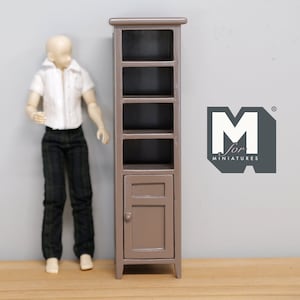 1:12 Dollhouse Bathroom Cabinet Freestanding Cabinet with Shelves and Door, Dollhouse Bathroom Furniture , Mini Cabinet (brown) - K051