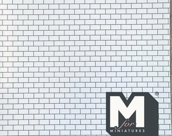 Miniature White Embossed Subway Tile Sheet with Dark Grout, 15-15/16 x 11-5/8 inch, DIY Dollhouse Supply