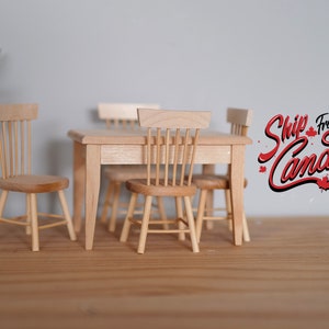 1:12 Dollhouse Supplies miniature unfinished Table and chairs Dining Table  Unfinished  wooden kitchen prep table / unfinished set of 5