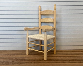 Dollhouse Ladderback Armchair Unfinished 1:12 Scale Miniature Chair - C008