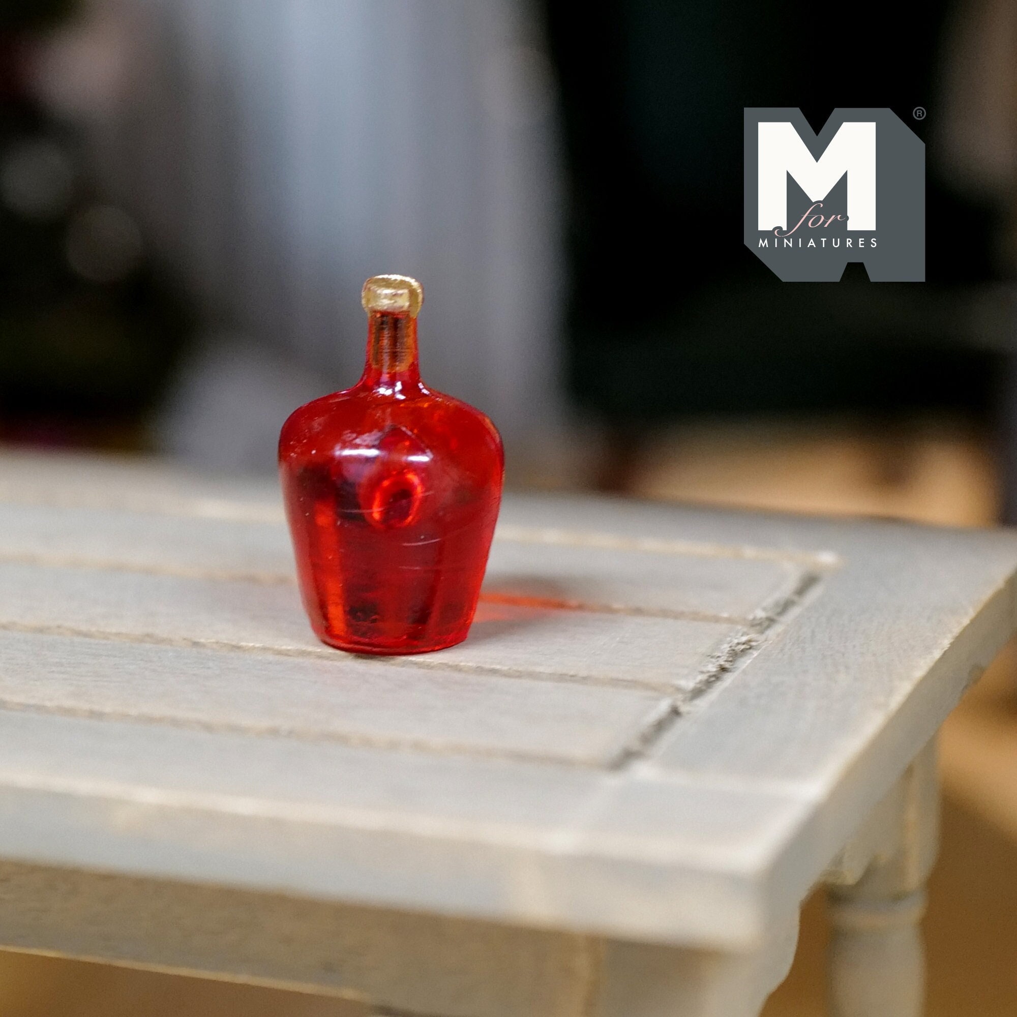 Miniature Bocksbeutel Bottle , 1:12 Scale Dollhouse Supplies Wine Bottle , Hard Liquor Bottle with Gold Cap D044