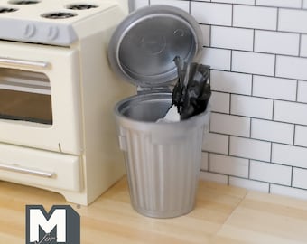 Dollhouse Supplies Plastic Garbage Bin and Trash 1:12 Scale Miniature  - D065
