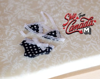 1:12 Dollhouse Supplies miniature Bikini, Dark Blue w/ White Polka Dots - C044