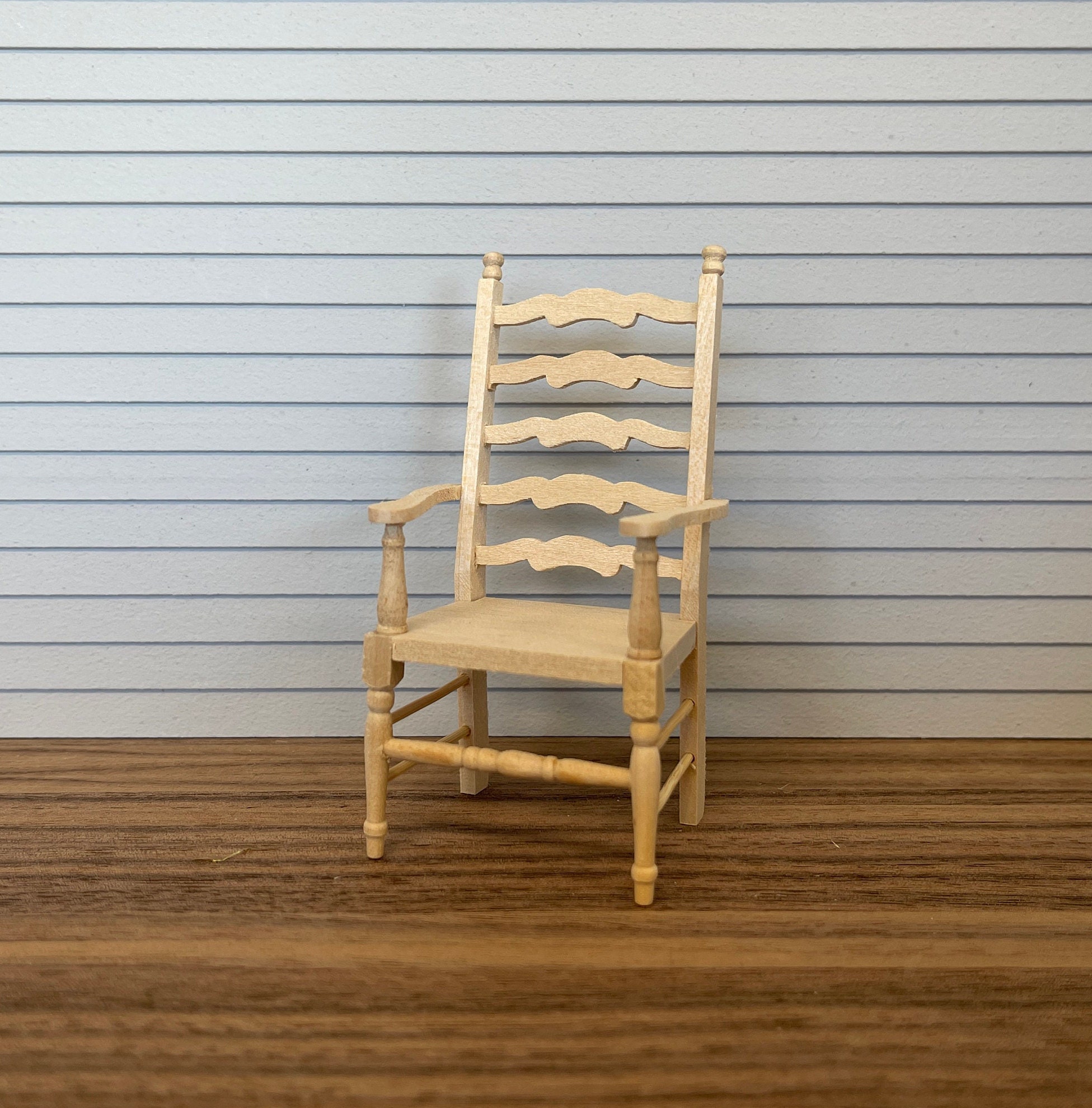 4 Vintage Dollhouse Miniature Ladder Back Chairs Rope Seats 1:12th