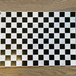 Embossed Dollhouse Brick Sheet Black and White Chequered Marble Tile Sheet - 16&quot; x 11-5/8&quot;