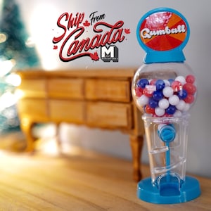 1:12 Dollhouse Miniature Large Size Standup Whirler Spiral Gumball Machine with Functional Twisting Knob and Gumballs (Blue) - B024