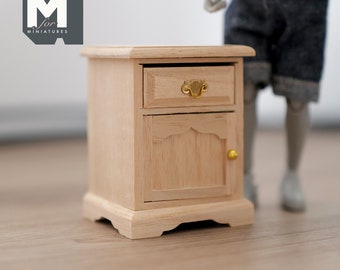 Unpainted Dollhouse Nightstand 1:12 Scale Miniature Bedroom Furniture Unfinished Bedside Table Night Table Bedside Cabinet - i030