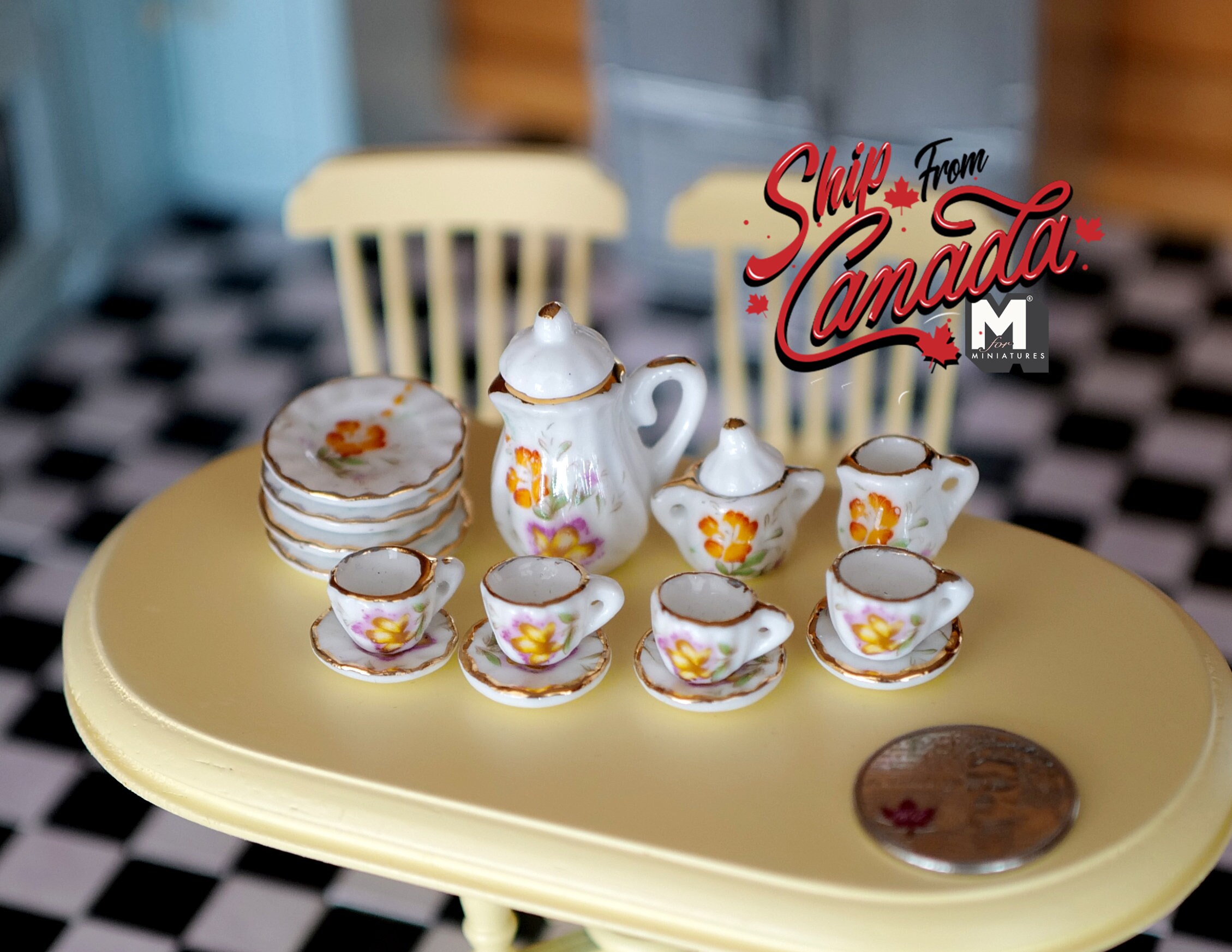 Set Da Tè In Miniatura Per Case Delle Bambole - 15 Pezzi In Porcellana Con Stampa Floreale - Per Barbie E Lundby