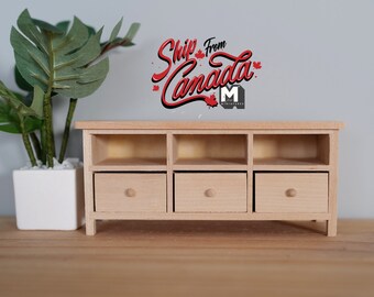 1:12 Dollhouse furniture miniature unfinished sideboard wooden TV stand with 3 drawers - I019