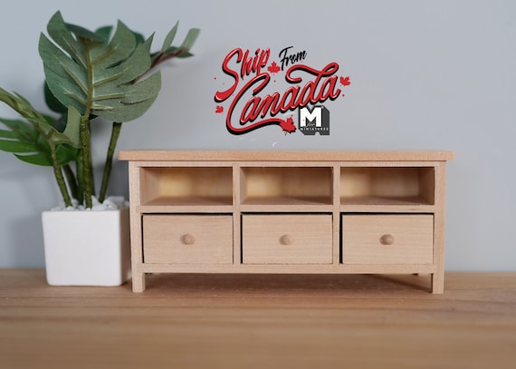 1:12 Dollhouse furniture miniature unfinished sideboard wooden TV stand with 3 drawers - I019