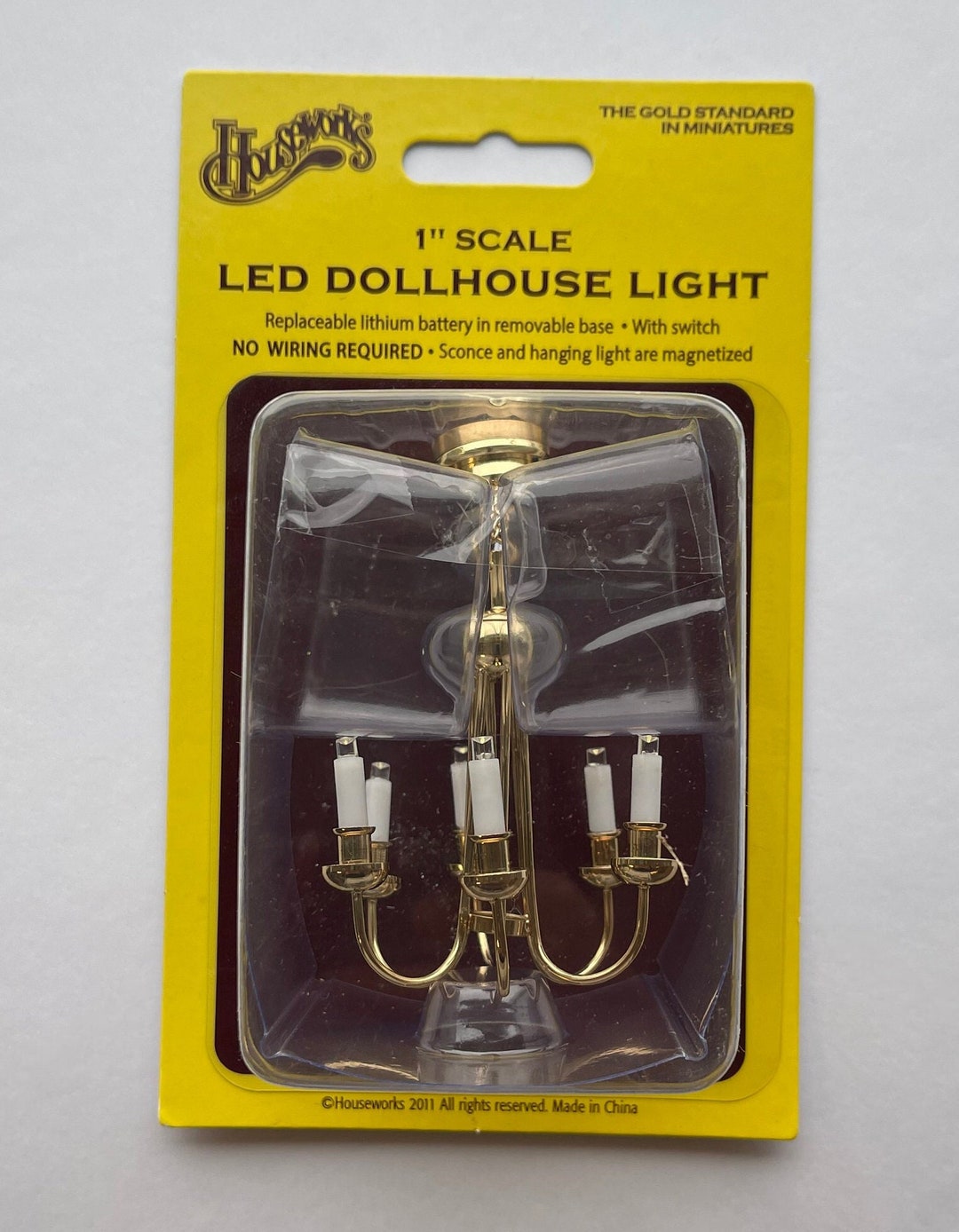 Dollhouse Chandelier Brass 6arm Palace LED Light Battery Powered With
