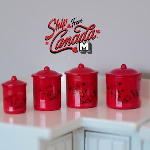 1:12 Dollhouse Miniature Red Canister Set - A017