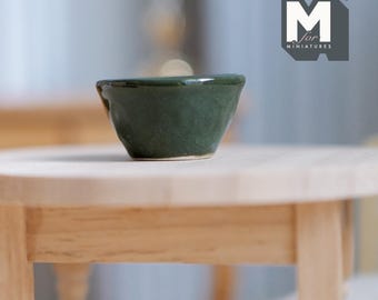 Miniature Ceramic Fruit Bowl 1:12 Scale Dollhouse Serving Bowl Salad Bowl 1-1/16 inch dia. (dark green) - A032
