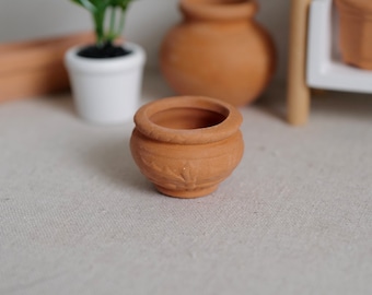 1:12 Dollhouse Miniature Clay Pottery Planter, clay flower pot gardening 1 12 scale miniature plants container - B083