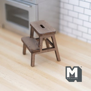 Poppenhuisbenodigdheden Keukenkruk 1:12 miniatuur houten treden Poppenhuisbenodigdheden meubelladder (wit) - H051