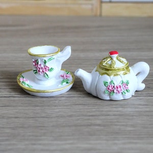 Théière miniature maison de poupée 1:6 avec tasse théière 2,5 cm L tasse 2 cm L A045 image 2