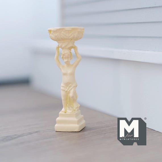 Dollhouse Supplies Bird Bath Fountain , Miniature Boy Figurine Statue Pedestal Fountain , 1:12 Scale Fountain (cast resin) (beige) - B086