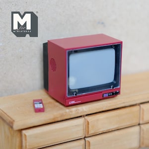 Miniature Analog TV with Replaceable Screen and Remote 1:12 Scale Retro CRT Television Video Monitor (plastic) (red) (non working) - G093