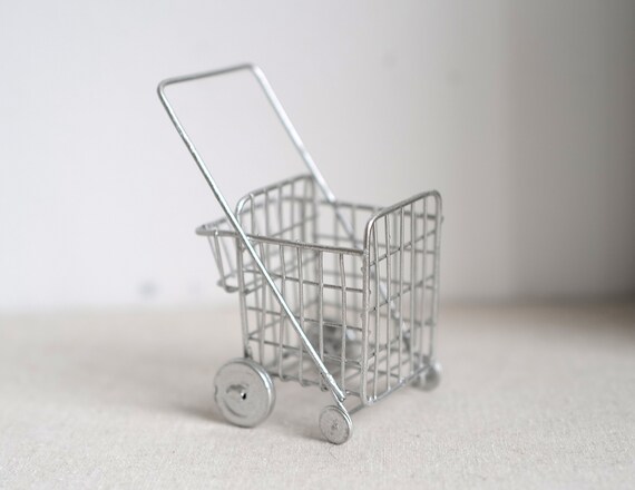 Dollhouse Miniature White Metal Store Shopping Cart EIWF173 