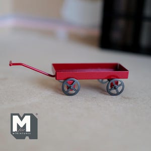 ミニチュアメタルプルワゴン 1:12スケール 牽引カート プルアロングカート レッドワゴン プルカート 1-3/16インチ幅 (レッド) - H032