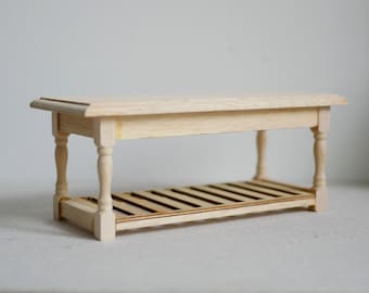 1:12 Dollhouse Supplies miniature unfinished wooden kitchen prep table or foyer bench 1/12 scale unfinished furniture - C006