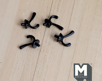 Dollhouse Wall Hooks 1:12 Scale Miniature Metal Coat Hooks Set of 4 (black) - D040